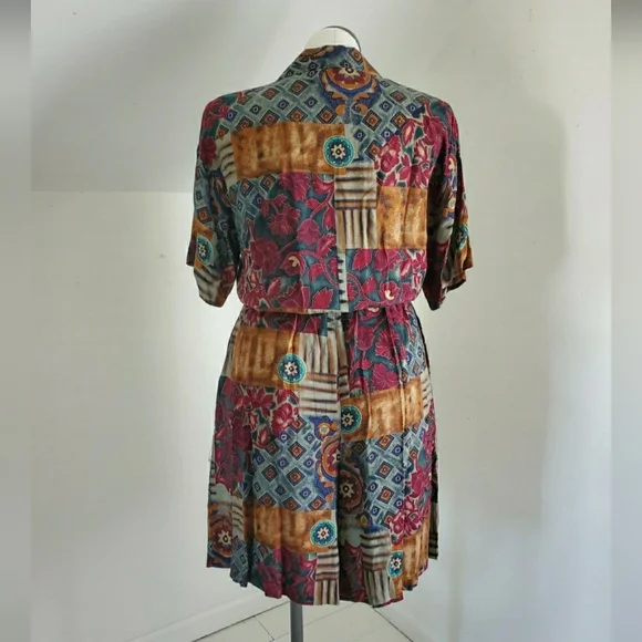80s 90s Vintage Colorful Patchwork Pattern Romper size L-XL - Picture 5 of 6